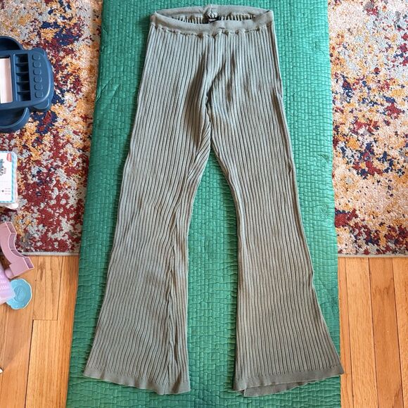 Forever 21 Pants - Vintage FOREVER 21 Ribbed Knit Rayon Flared Leggings M Teal Blue Pull On Y2K EUC